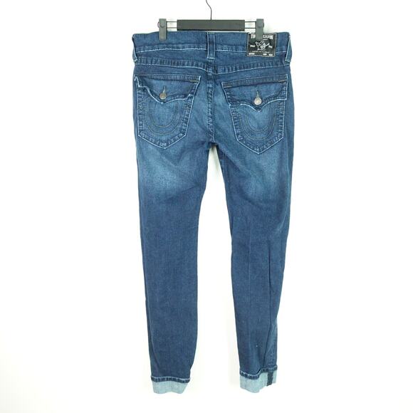 True Religion Jeans Womens SZ 33 Rocco Relaxed Skinny Fit Cuffed Hem Distressed - Picture 12 of 15